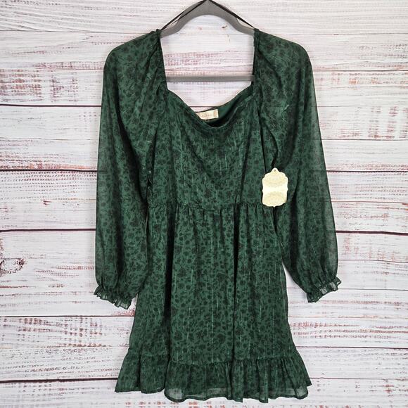 Altard State Green Fit & Flare Dress S Chiffon Ruffle Whimsy Forest Fairy NWT - Picture 1 of 16